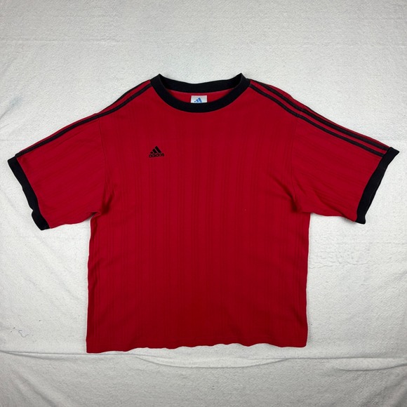 adidas Other - Adidas Vintage Red Ringer T-Shirt Mens Large Black 3-Stripe Ribbed Cotton Tee